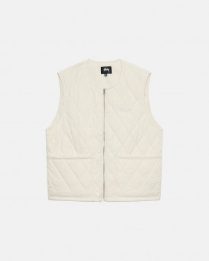 Stussy Diamond Prošiven Vest Prsluk Muške Krem Srbija | QPF-6292