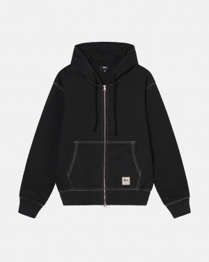 Stussy Double Face Label Zip Hoodie Majica s Kapuljačom Ženske Crne Srbija | QJQ-3542