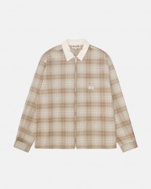 Stussy Frank Plaid Zip Shirt Košulje Muške Smeđe Srbija | RHW-7122