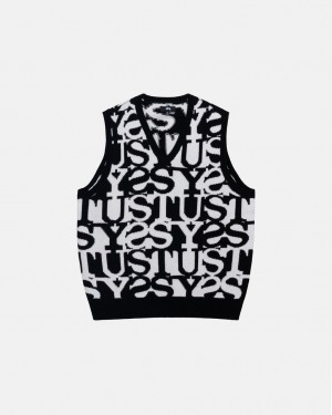 Stussy Stacked Sweater Vest Džemperi Muške Bijele Crne Srbija | BYF-6831