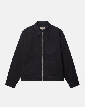 Stussy Zip Work Jacket Overdyed Denim Muške Crne Crne Srbija | HTJ-7272