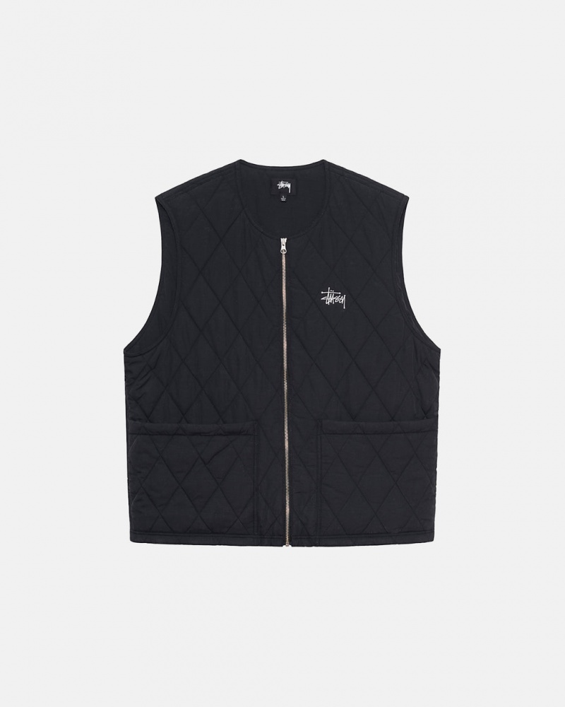 Stussy Diamond Prošiven Vest Prsluk Muške Crne Srbija | IOA-3677