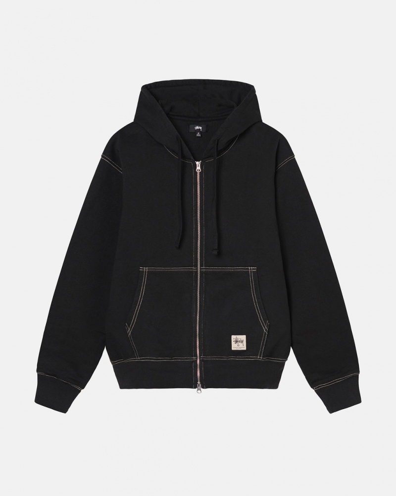 Stussy Double Face Label Zip Hoodie Majica s Kapuljačom Muške Crne Srbija | KLO-7494