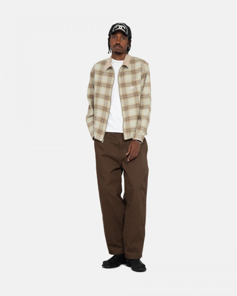 Stussy Frank Plaid Zip Shirt Košulje Muške Smeđe Srbija | RHW-7122