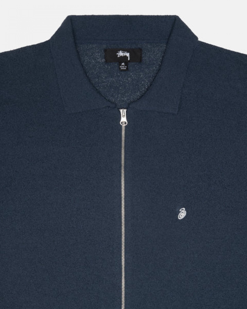 Stussy Light Weight Ls Zip Polo Košulje Muške Tamnoplave Srbija | PHT-1979