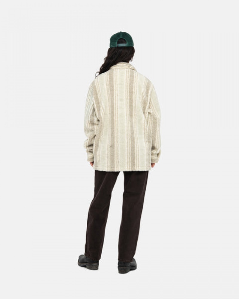 Stussy Prugasta Sherpa Shirt Jakne Košulje Muške Bež Srbija | URO-9403