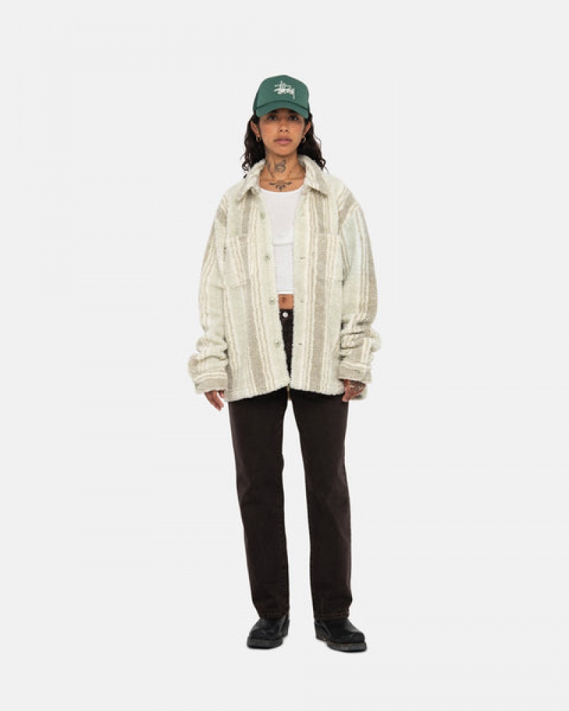 Stussy Prugasta Sherpa Shirt Košulje Ženske Bež Srbija | XBE-9844