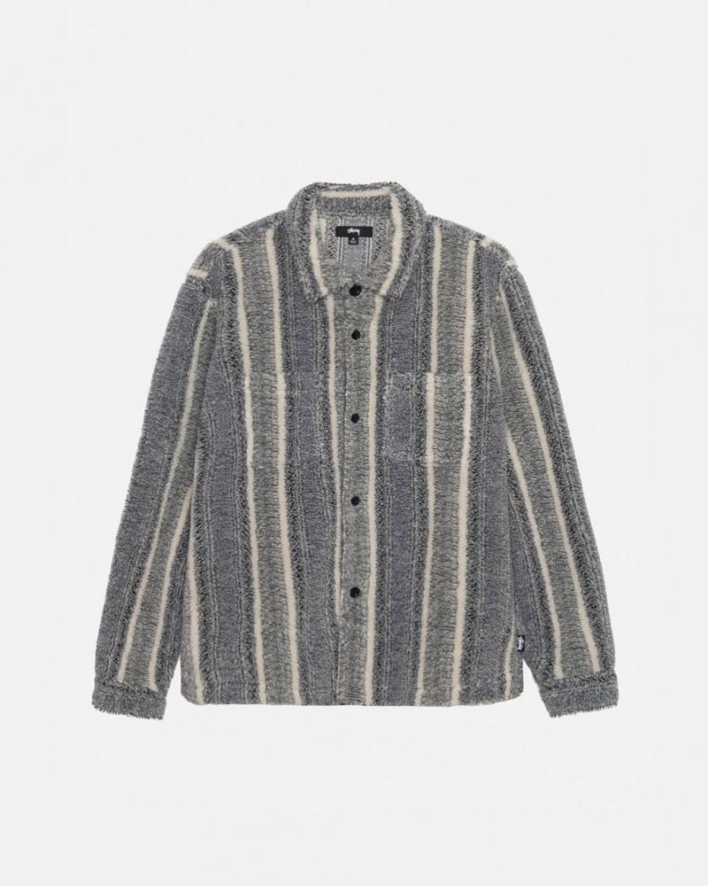 Stussy Prugasta Sherpa Shirt Košulje Ženske Charcoal Srbija | TGD-6976