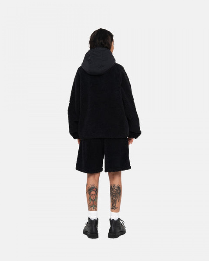 Stussy Sherpa Paneled Hooded Jacket Jakne Ženske Crne Srbija | RLY-6077