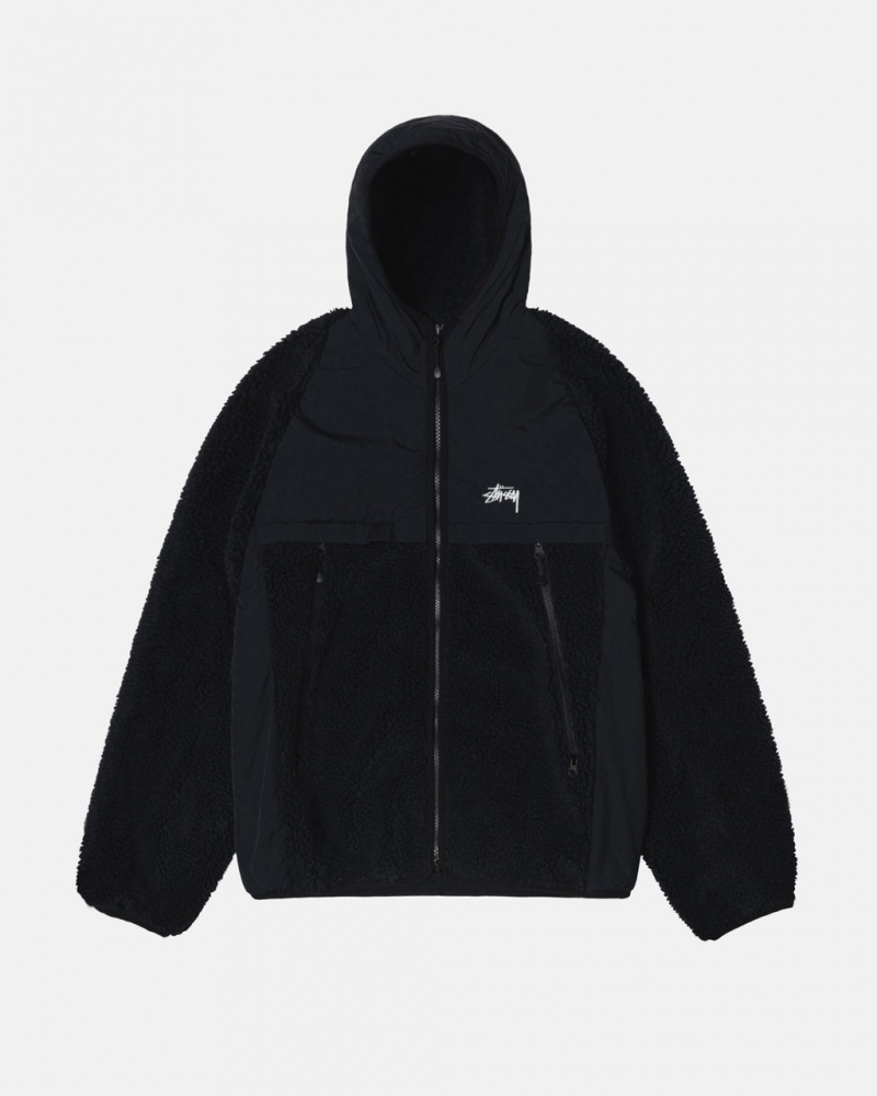 Stussy Sherpa Paneled Hooded Jacket Jakne Ženske Crne Srbija | RLY-6077