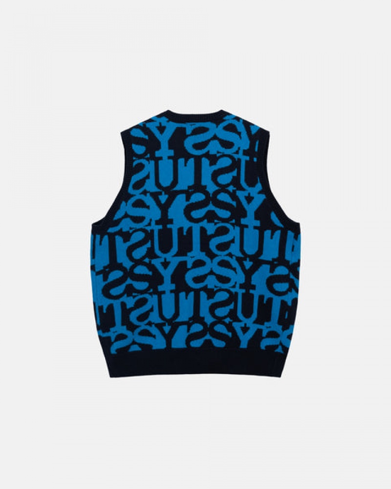 Stussy Stacked Sweater Vest Džemperi Muške Tamno Tamnoplave Srbija | SFJ-8692