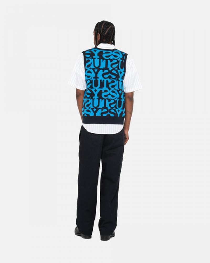 Stussy Stacked Sweater Vest Džemperi Muške Tamno Tamnoplave Srbija | SFJ-8692