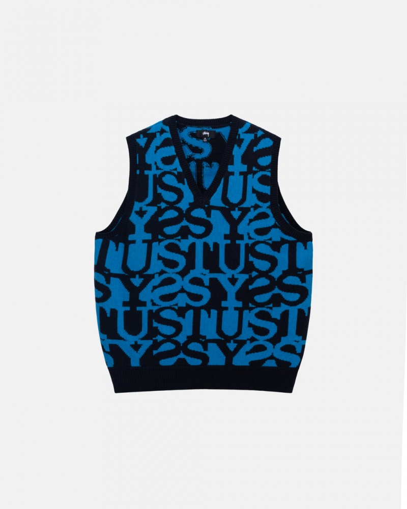 Stussy Stacked Sweater Vest Džemperi Muške Tamno Tamnoplave Srbija | SFJ-8692