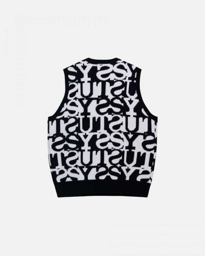 Stussy Stacked Sweater Vest Džemperi Muške Bijele Crne Srbija | BYF-6831