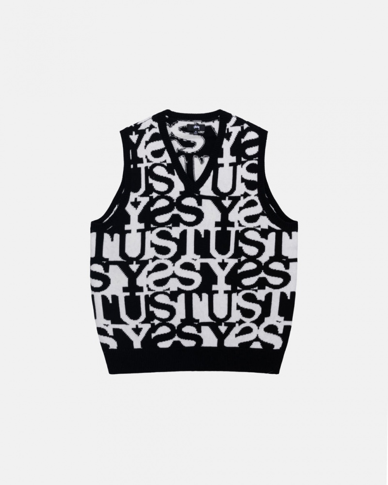 Stussy Stacked Sweater Vest Džemperi Muške Bijele Crne Srbija | BYF-6831