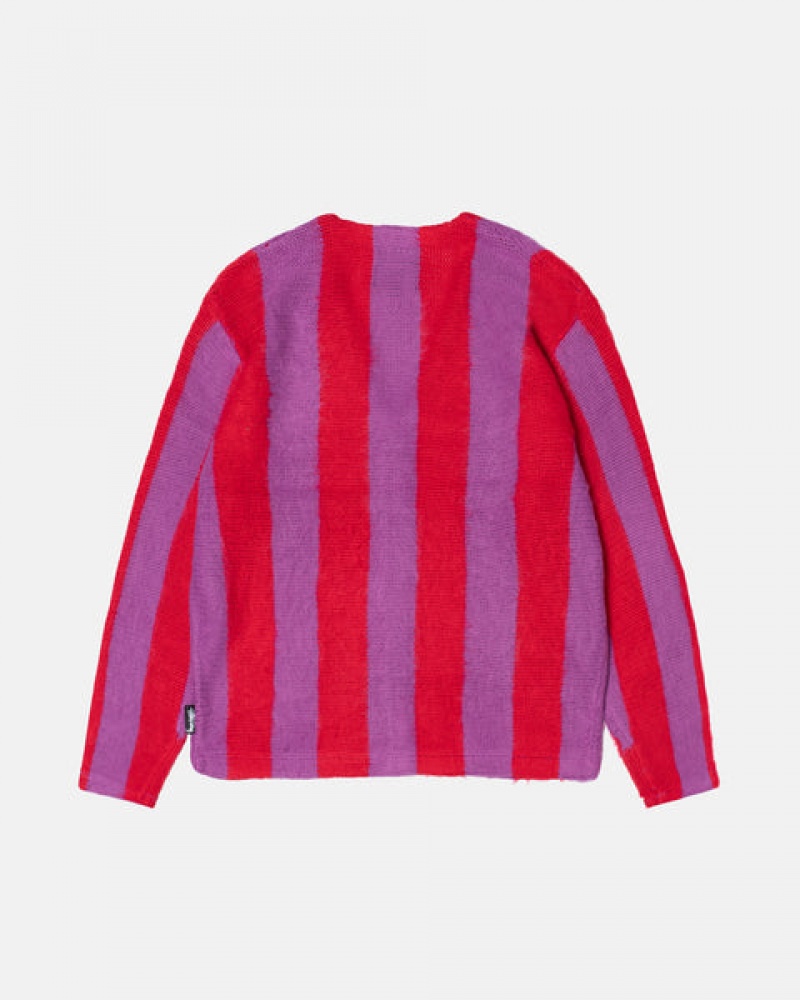 Stussy Stripe Brushed Cardigan Džemperi Muške Ljubičaste Srbija | BIT-3618