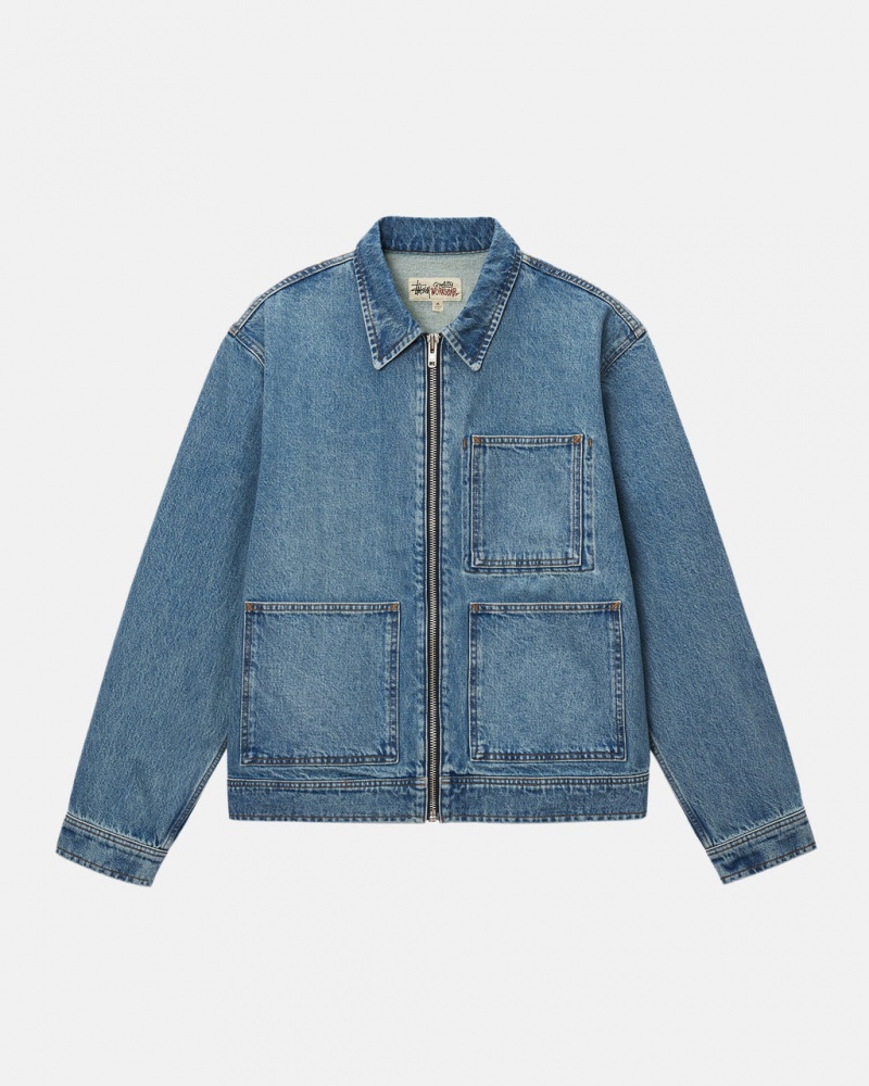 Stussy Zip Work Jacket Denim Denim Ženske Plave Srbija | XAC-9378