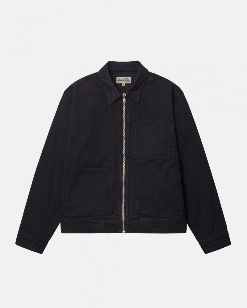 Stussy Zip Work Jacket Overdyed Denim Muške Crne Crne Srbija | HTJ-7272